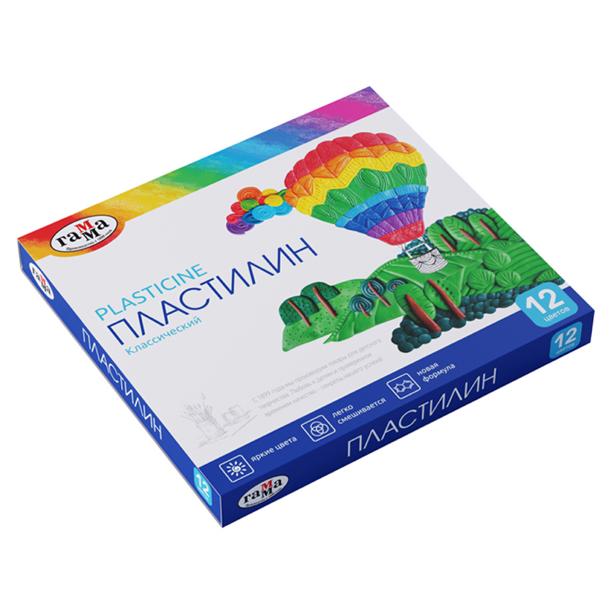 Пластилин Гамма "Классический", 12 цветов, 240г, со стеком, картон